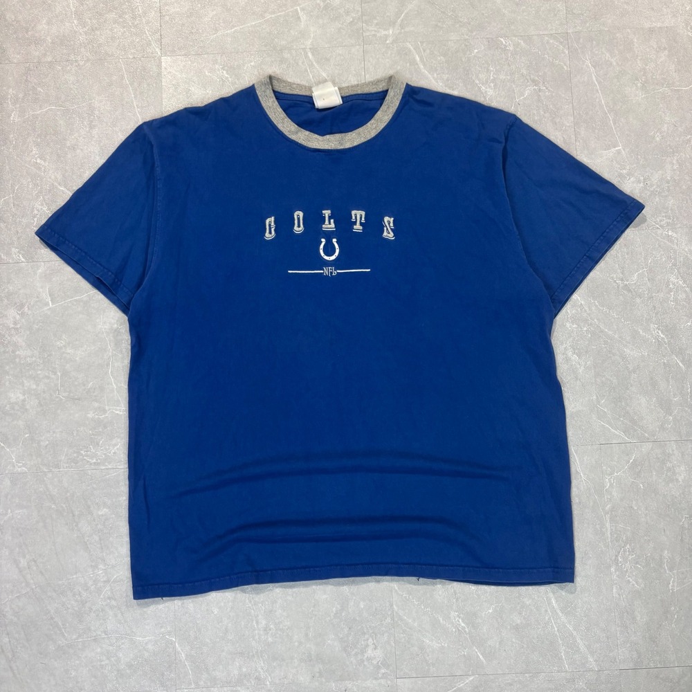 Vintage NFL Indianapolis Colts Ringer T-Shirt Blue Embroidered Logo Mens XL